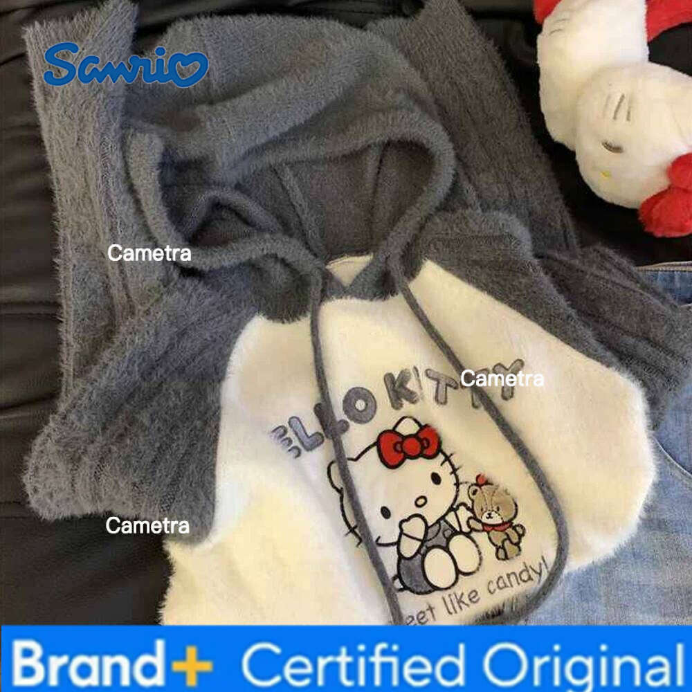 Sanrio Anime Hooded Sweater Hello Kitty Knitting Cartoon Cute Hot Girls Student Pullover Hoodie Leisure Sweet Long Sleeve Tops H260112