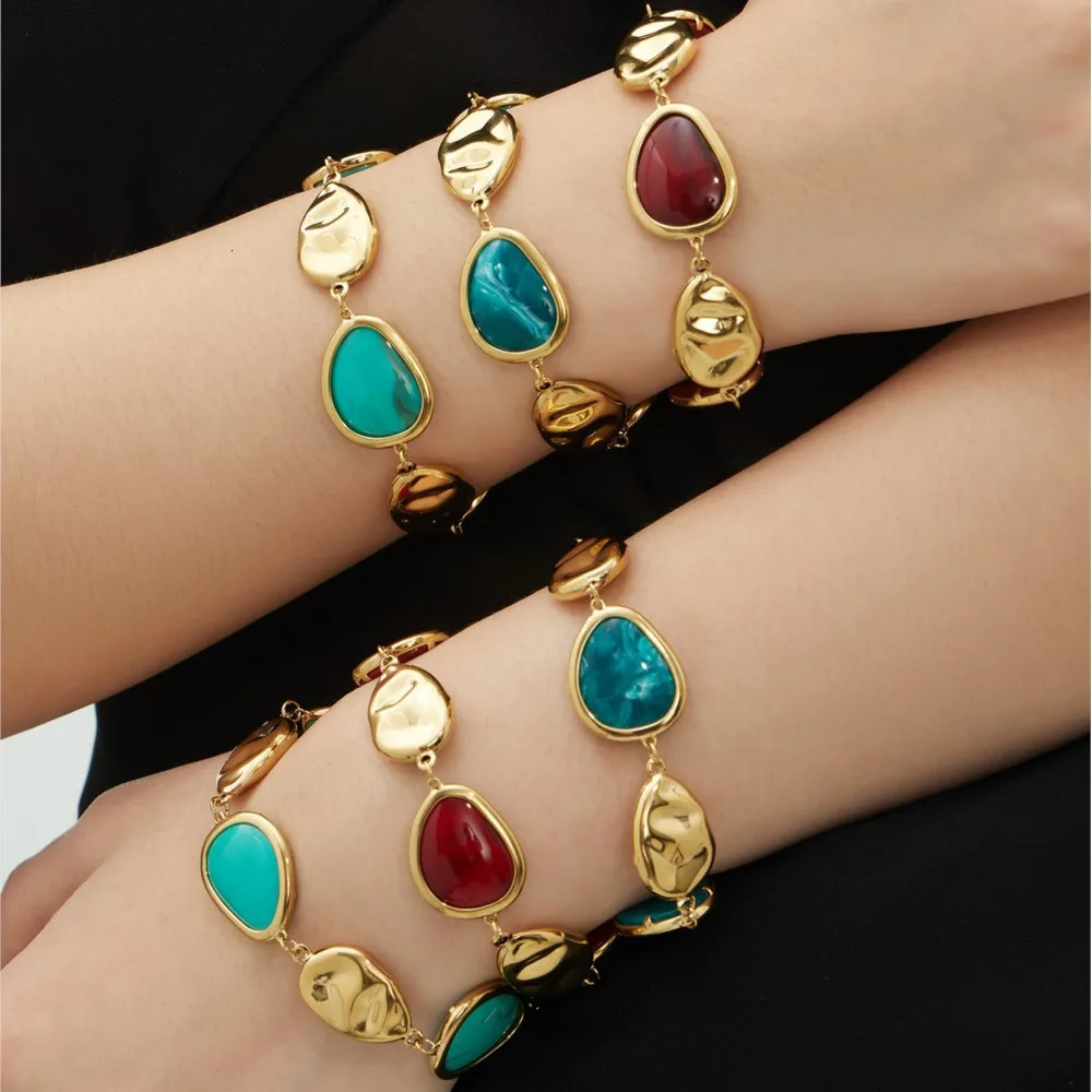 Stainless Steel Bracelet for Women 18K Gold Plated With Gemstone Bracelets Multi-color Resin Beads Chain Bracelet 260107