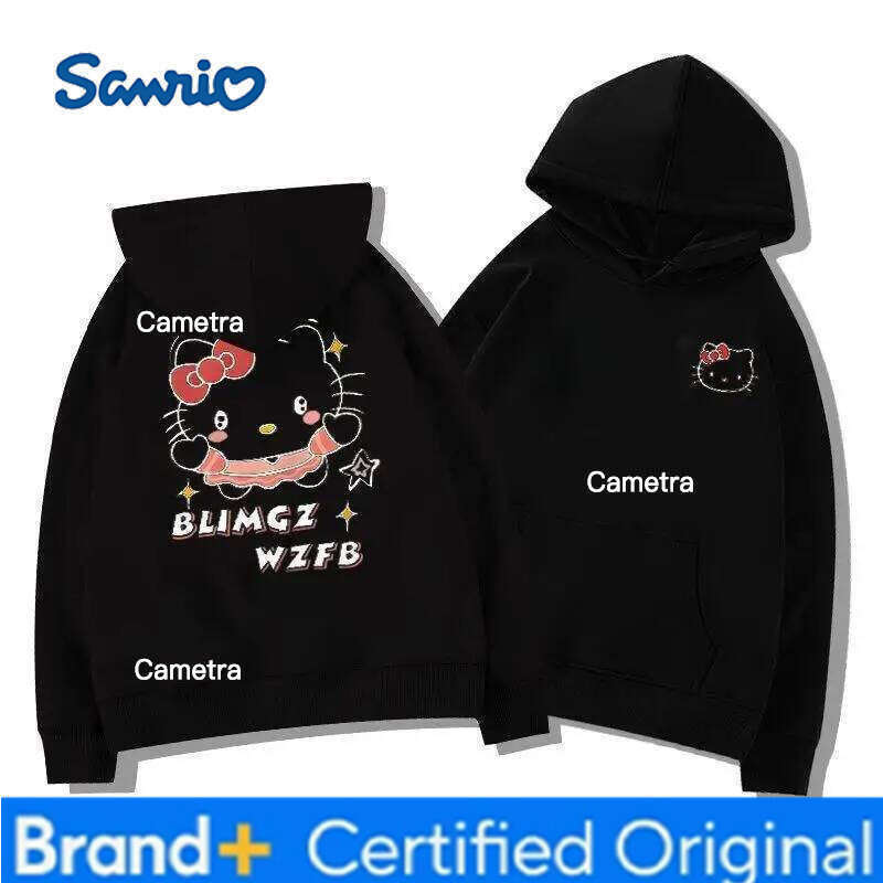 Sanrio Hello Kitty Hoodie Silver Fox Fleece Japanese Style Cute Print Loose Fit Women's Casual Autumn Winter Trendy Sweatshirt H260112