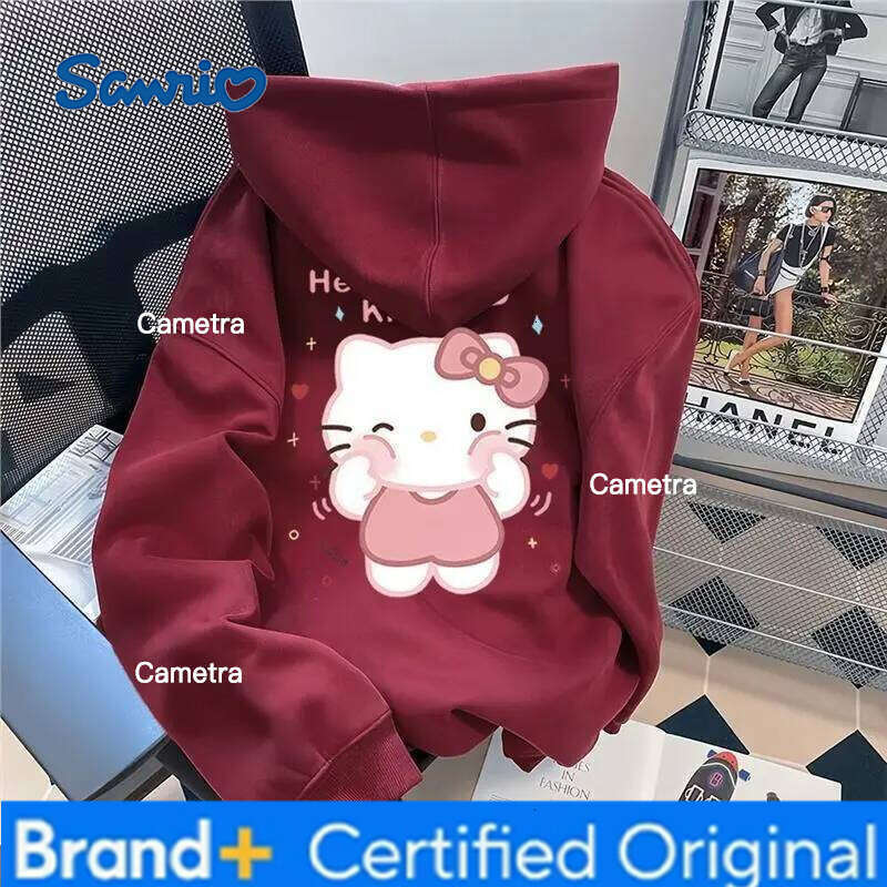 Sanrio Hellokitty Hoodie Long Sleeve Woman Autumn and Winter Cartoon Pure Cotton Student Kawali Sports Shirt Y2K Casual Clothing H260112