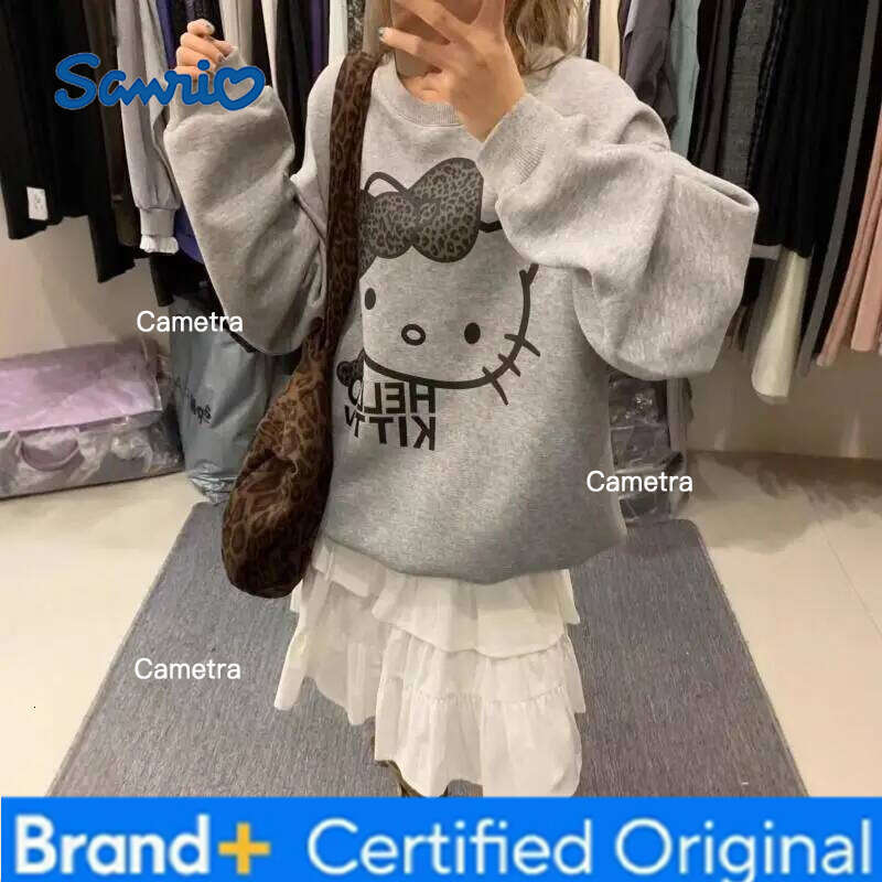 Sanrio Kawaii Hello Kitty Women Cotton Hoodies Sweatshirt Casual Autumn Winter Oversized Pullover O-Neck Top Hoody Couple Unisex Hot H260112