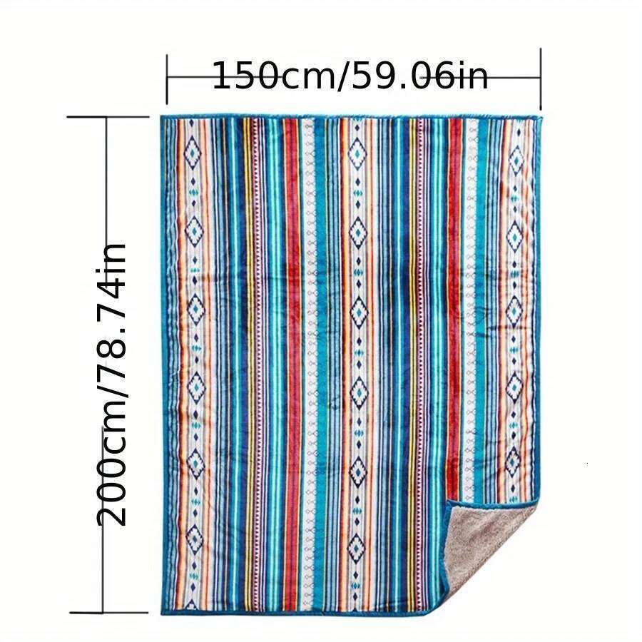Nordic Stripe Fleece Blanket - Double Layer Thick Warm Boho Style for Sofa, Bed, Camping & Desk. XJ260112
