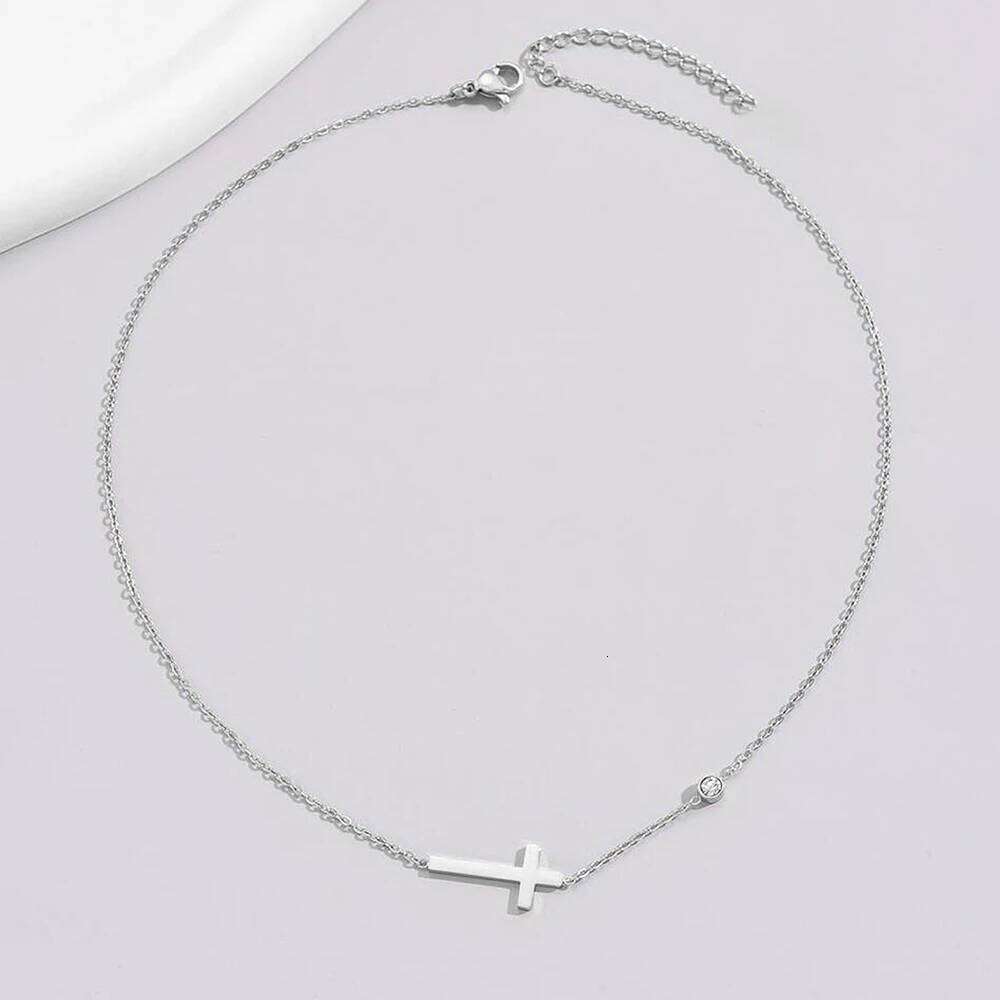 DGIDDK Stainless Steel Cross Pendant Rhinestone Light Luxury Exquisite Necklace Women's Jewelry H260112