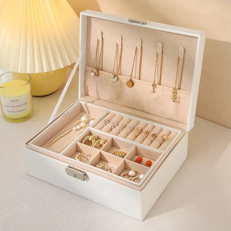 Portable Princess Cosmetics Small Simple Earrings Bracelet Ring Double-layer Jewelry Necklace Storage Box