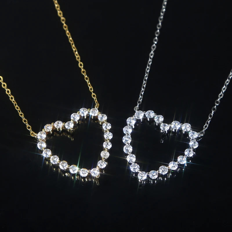 Valentines Day Gift Fashion Jewelry For Girlfriend Iced Out Bling 5A CZ Hollow Heart Pendant Necklace 260107