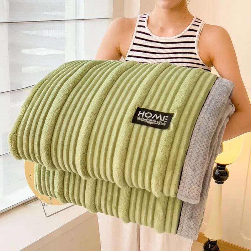 Solid Colour Rabbit Plush Striped Autumn Winter Warm Soft Fluffy Warmth Sofa Blankets for Throw Napping Shawl Blanket XJ260112