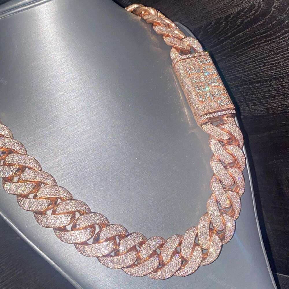 VVS Moissanite Rose Gold 24mm 5 Rows Vvs Dias Pass tester Sterg Sier Miami Cuban Chain