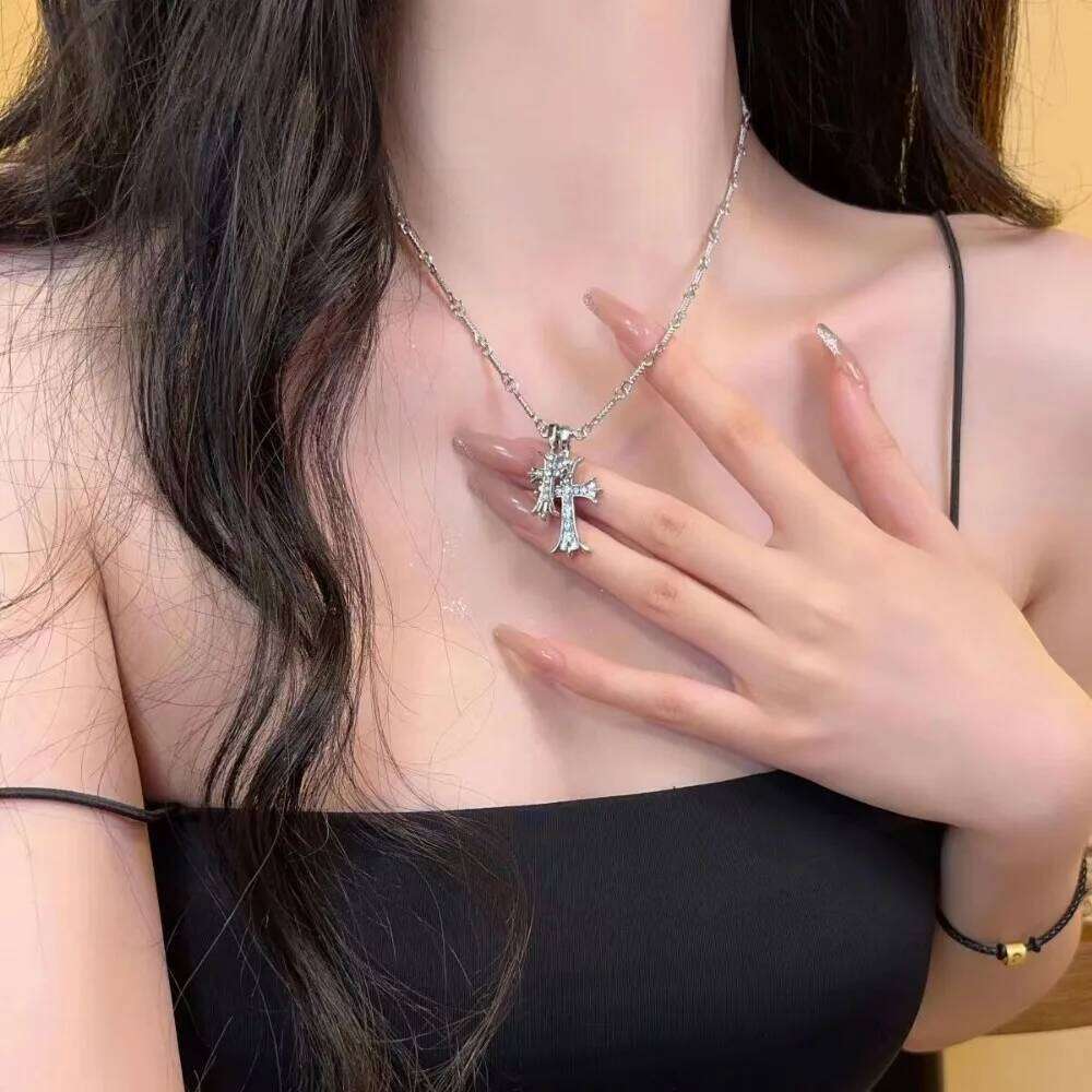 Double Vintage Zircon Cross Pendant White Gold Filled Party Pendants Chain Couples Hip Hop Choker Necklace Jewelry H260112