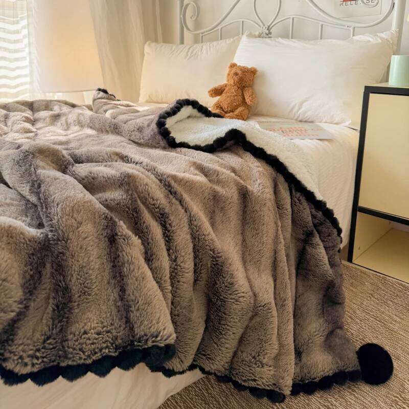 Soft Fur Bedding Sofa, Warm Faux Shearling Short Plush Blanket for Office, Air Conditioning and Nap XJ260112