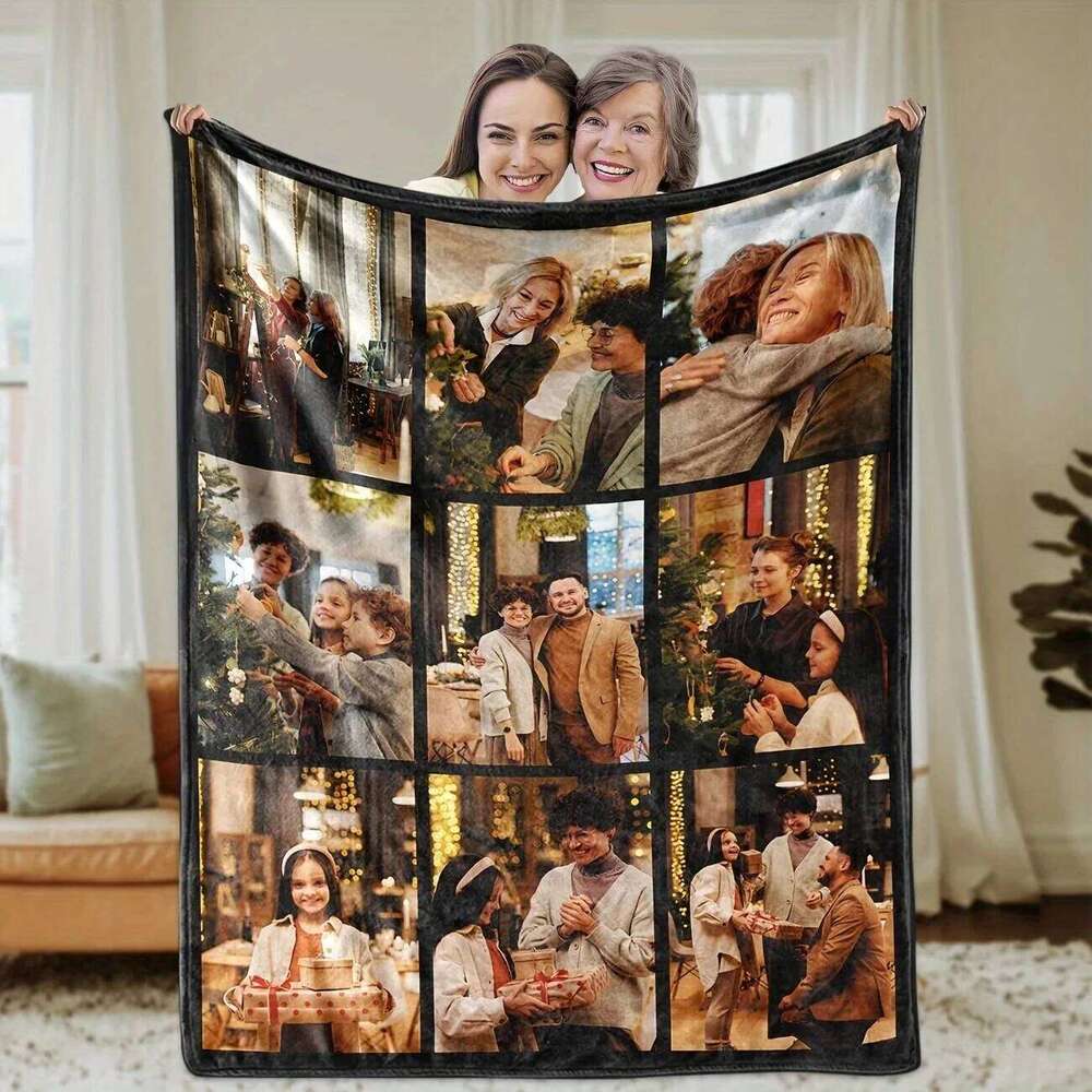 Personalized 9-Photo Fleece Blanket - Custom Multi-Image Soft Warm Gift for Friends Family Couples XJ260112