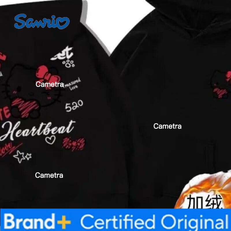 Sanrio Hello Kitty Kawaii Anime Fashion Casual Autumn Winter Fleece Hooded Sweatshirt for Men and Women Women's Sports Suit H260112