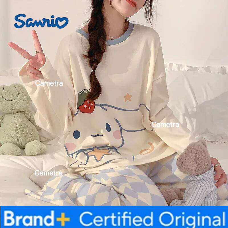 Sanrio Hello Kitty Women Pajama Sets Kawaii Cartoon Young Girl Autumn and Winter Sleeves Long Pants Student Homewear New H260112