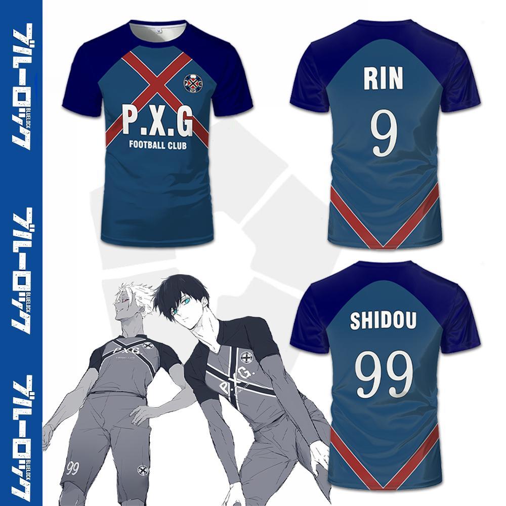 Blue Lock PXG Soccer Jersey Men's and Women Breathable Football Short-Sleeved T-Shirt Japanese Anime SHIDOU RIN Cosplay Costume