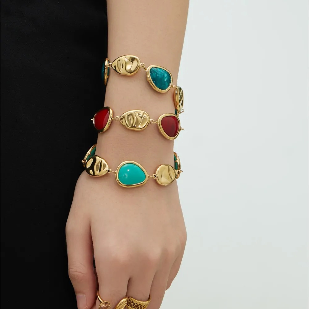 Stainless Steel Bracelet for Women 18K Gold Plated With Gemstone Bracelets Multi-color Resin Beads Chain Bracelet 260107