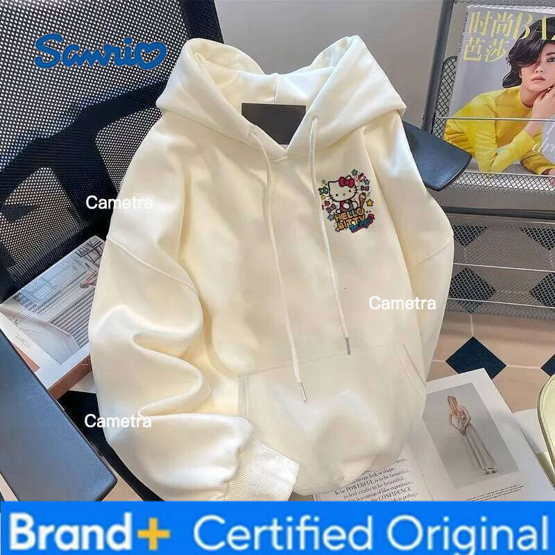 Sanrio Japanese Adolescent Clothing Sweet Hello Kitty Hooded Sweatshirt Cute Girl Casual Autumn/Winter Trendy Loose Tops Hoodies Female H260112