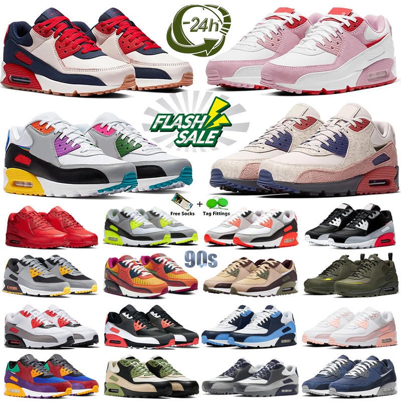 2026 Designer 90 Running Shoes 90S Sneakers Triple White Black UNC Mesh Leather Gum Surplus Safety Orange Grape Mens Womens Outdoors Sport EUR 36-45 Free shipping