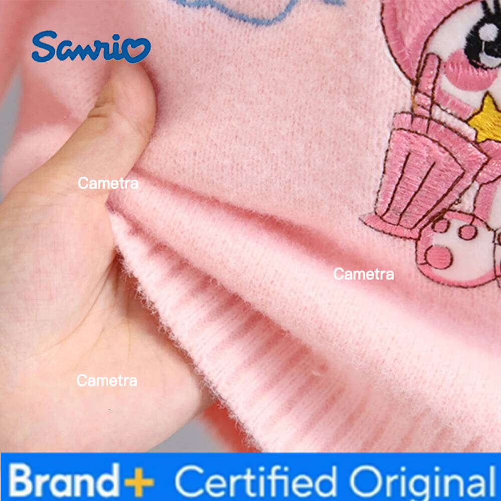 Sanrio Autumn Winter Cute Melody Mink Cashmere for Kids Crew Neck Knit Pullover Girl Plush Warm Thicke Knitwear Fashion Sweater H260112