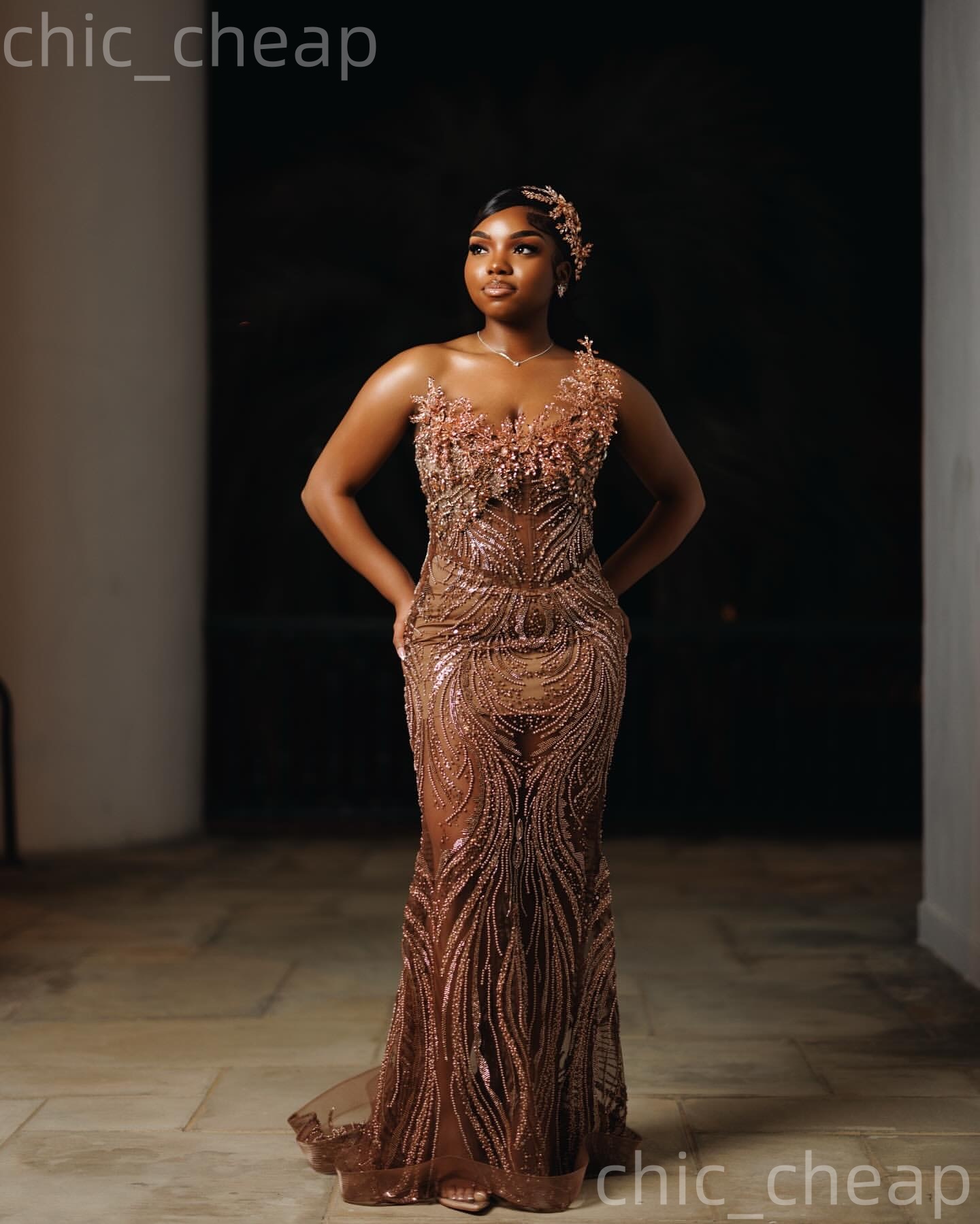 Aso Ebi 2k25 Brown Mermaid Prom Dresses 2026 Crystals Illusion Sequined Evening Formal Party Second Birthday Engagement Gowns Dress For Special Occasi