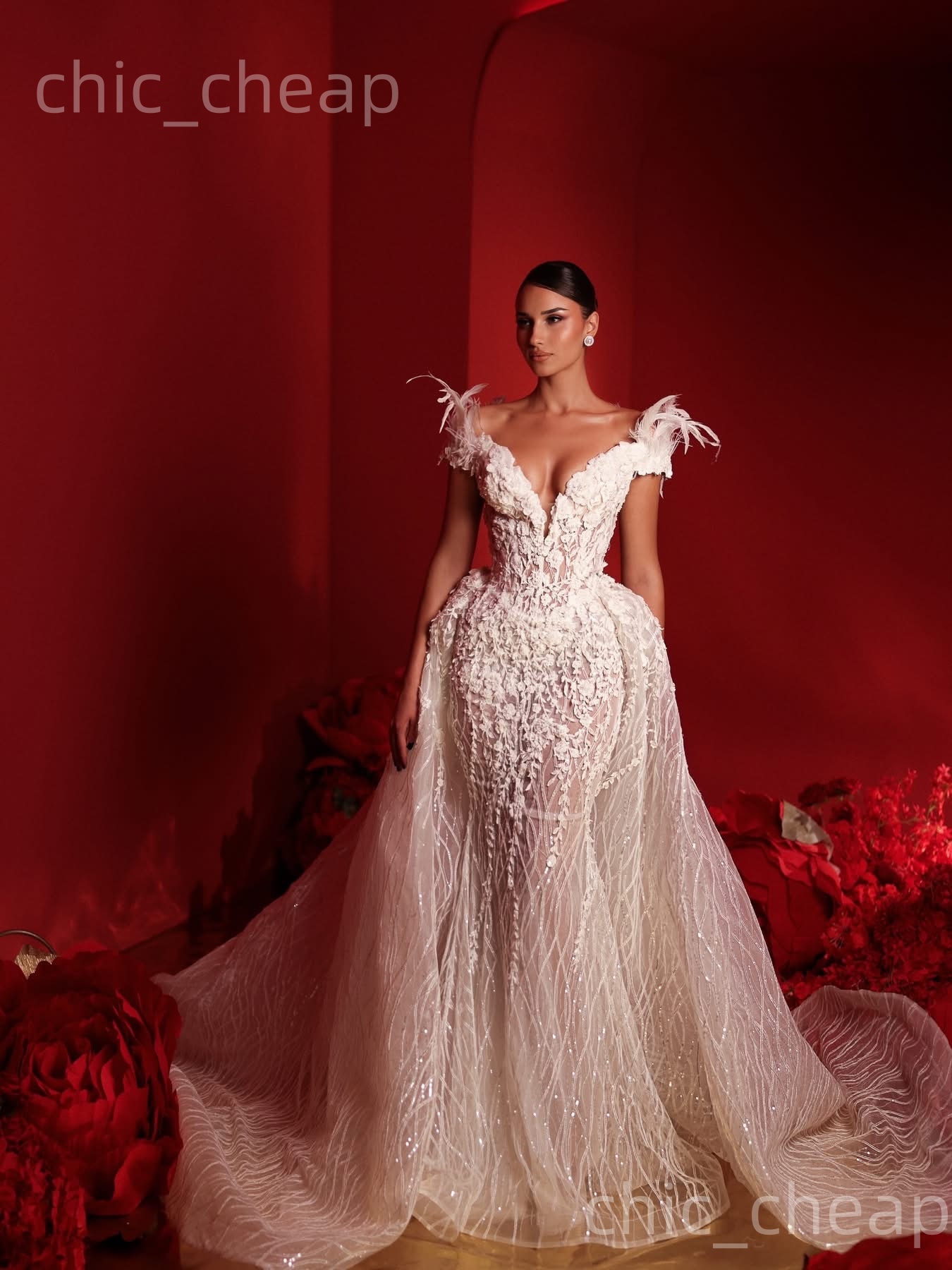 African Aso Ebi 2026 Ivory Mermaid Wedding Dress Floral Lace Illusion Detachable Train Vintage Bridal Gowns Dresses ZJ220