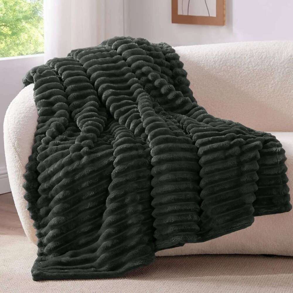 Fleece Throw Couch Soft Warm Fluffy Charcoal Grey Blanket Decorative and Giftable Striped Blankets for Women Men XJ260112
