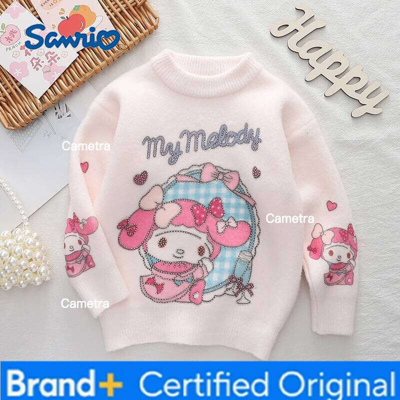 Sanrio Winter Hello Kitty Melody for Kids Cinnamoroll Autumn Crew Neck Knit Pullover Girs Japan Warm Knitwear Fashion Sweater H260112