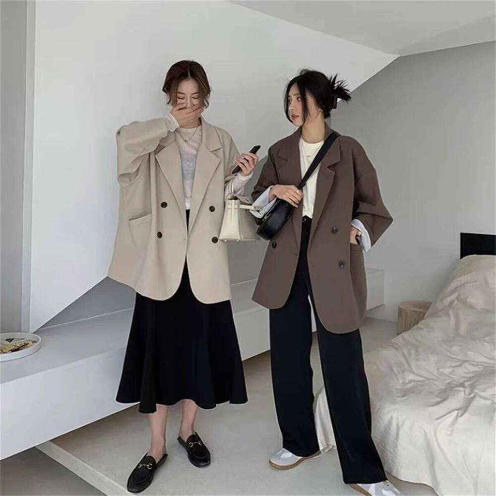 Vintage Brown Blazer Women Elegant Official Ladies Spring Autumn Fashion Long Sleeve Oversized Chic Casual Suit Jacket 2025 New
