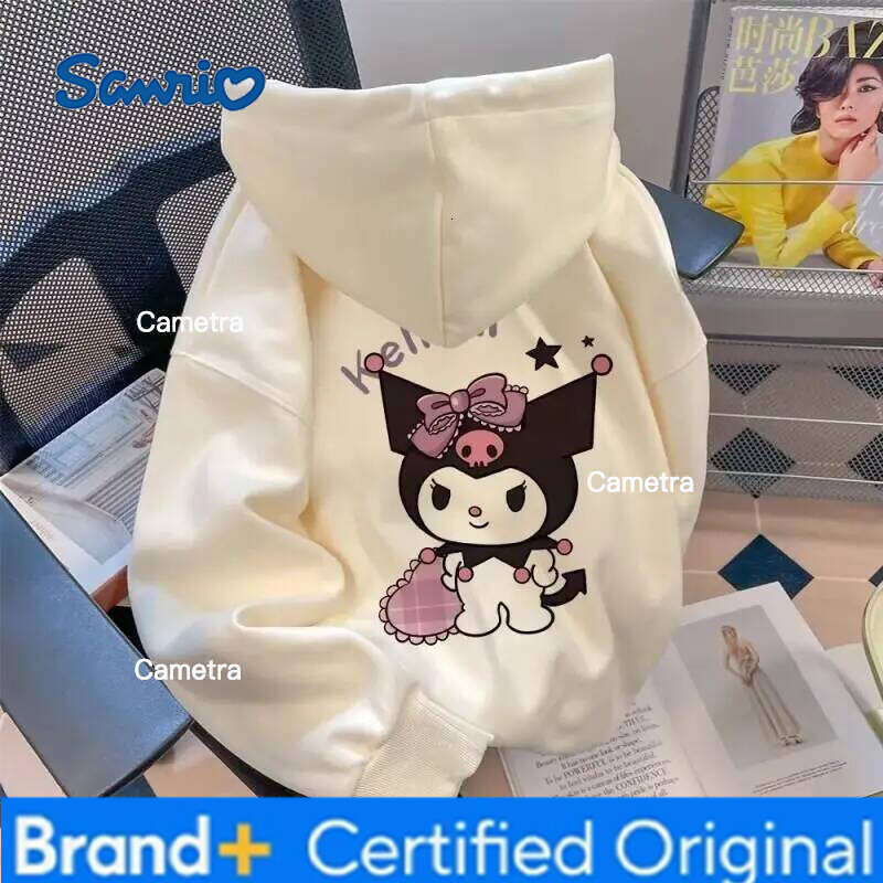 Sanrio Kuromi Hoodie Silver Fox Fleece Cartoon Print Korean Style Loose Fit Women's Casual Autumn Winter Trendy Cool Sweatshirt H260112