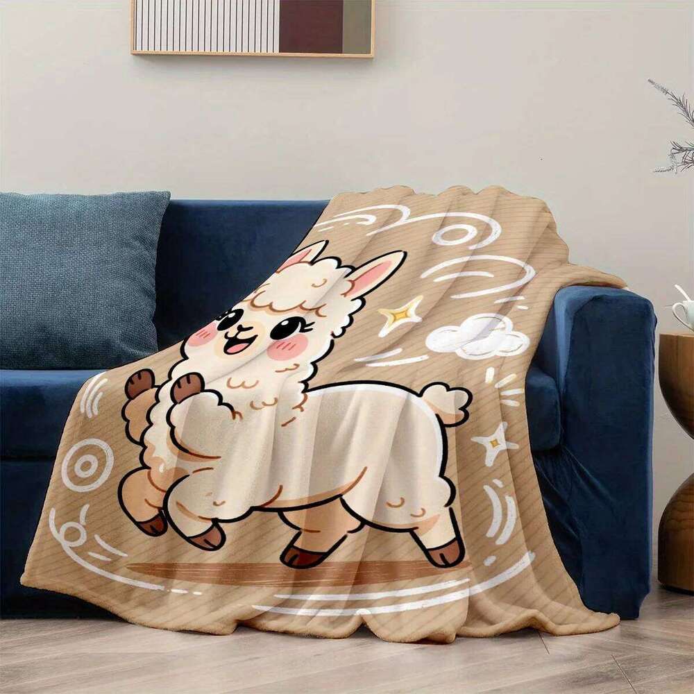 1pc Cartoon Alpaca 2D Pattern Printed Cute Blanket, Flannel Warm Soft Comfortable, Anniversary Birthday Holiday Gift, Ideal Gift XJ260112