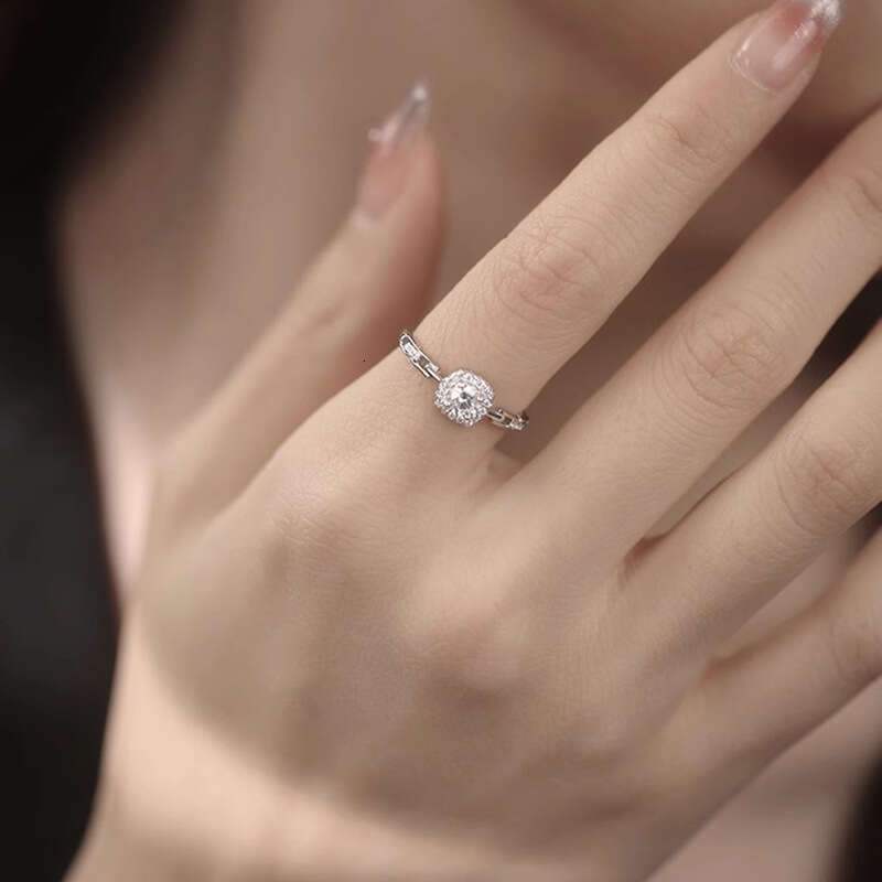 Ring Square zircon Chain for Women Light Luxury High end Adjustable Engagement Wedding Rings Gift Trendy