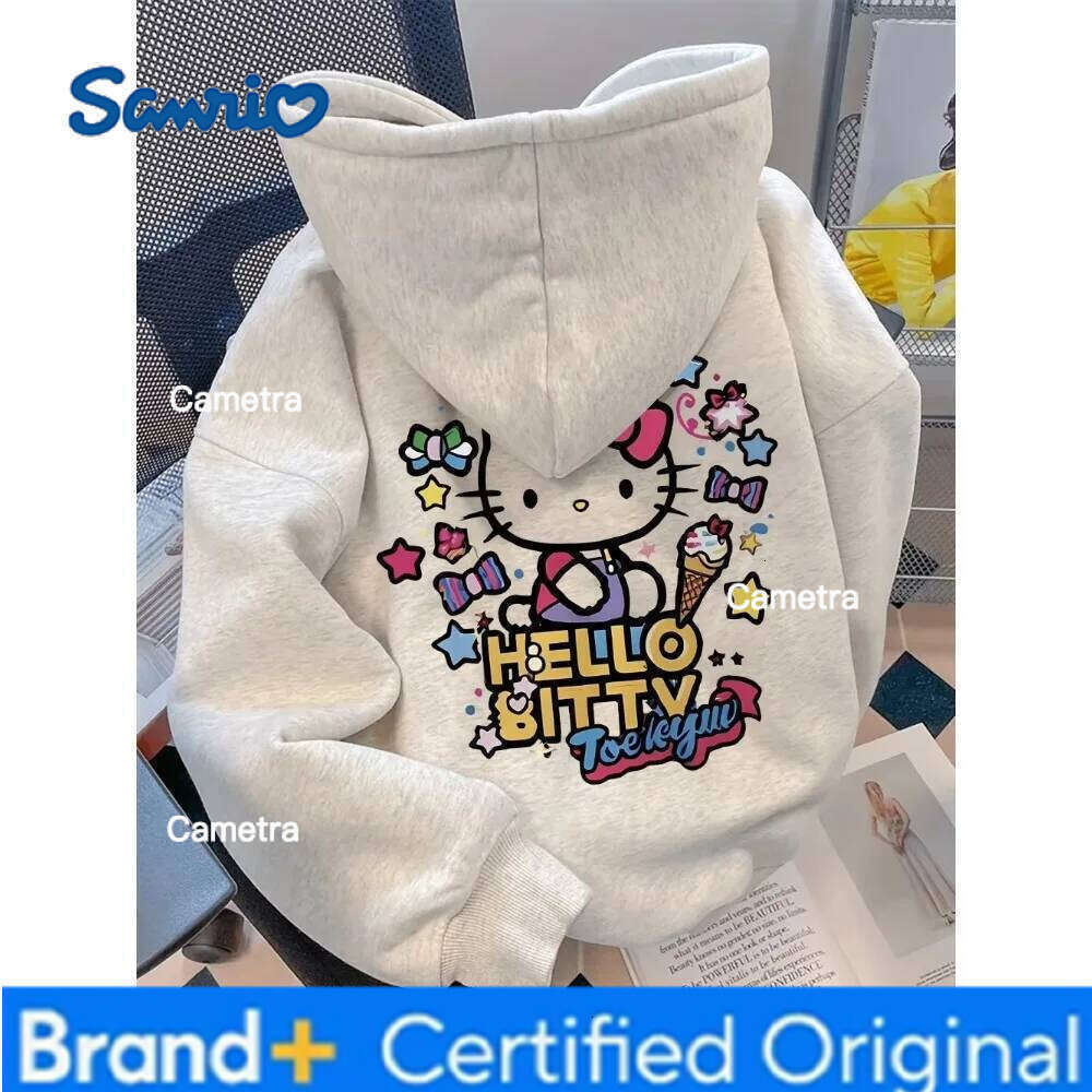 Sanrio MINISO American Retro Autumn/Winter Fun Hello Kitty Letter Printed Long Sleeve Fleece-Lined Loose Fit Hoodies for Men Women H260112