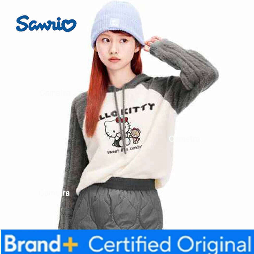Sanrio Anime Hooded Sweater Hello Kitty Knitting Cartoon Cute Hot Girls Student Pullover Hoodie Leisure Sweet Long Sleeve Tops H260112