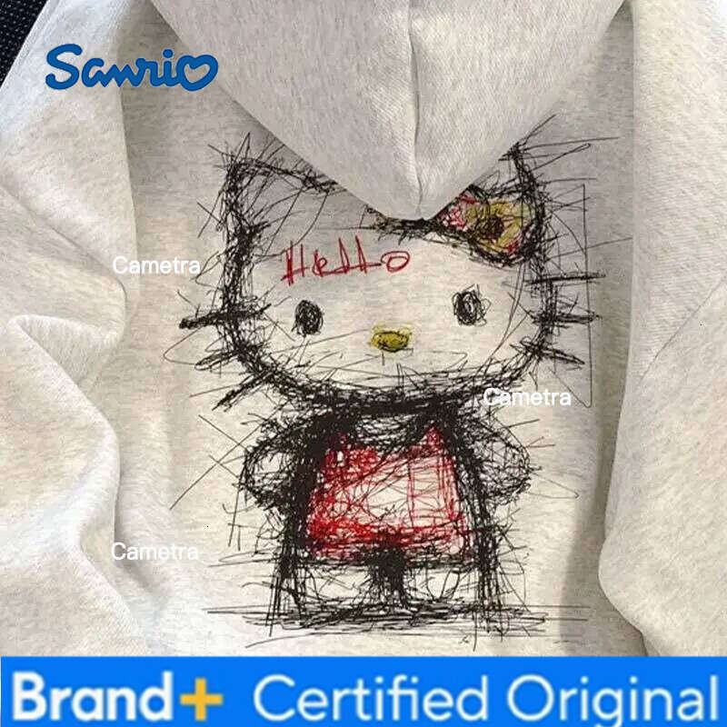 Sanrio Hello Kittys Graffiti Hooded Hoodie Autumn Winter Women Clothing Girls Fashion Tops Coat Casual Student Velvet Thicken Jacket H260112