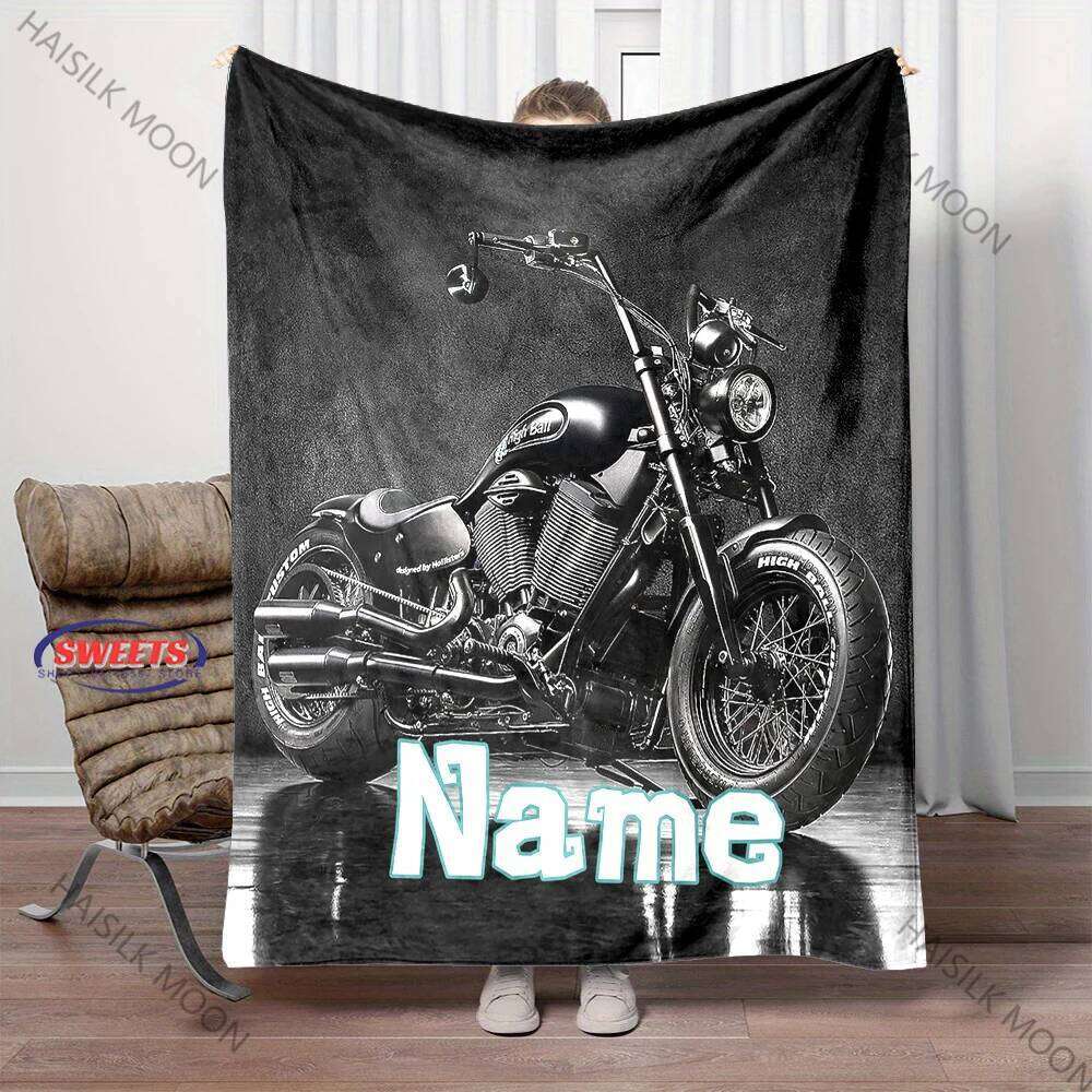 Personalized Name Customization - Vintage Motorcycle Printed Blanket Gifts for Husband Son, Birthday Christmas Thanksgiving Gift XJ260112