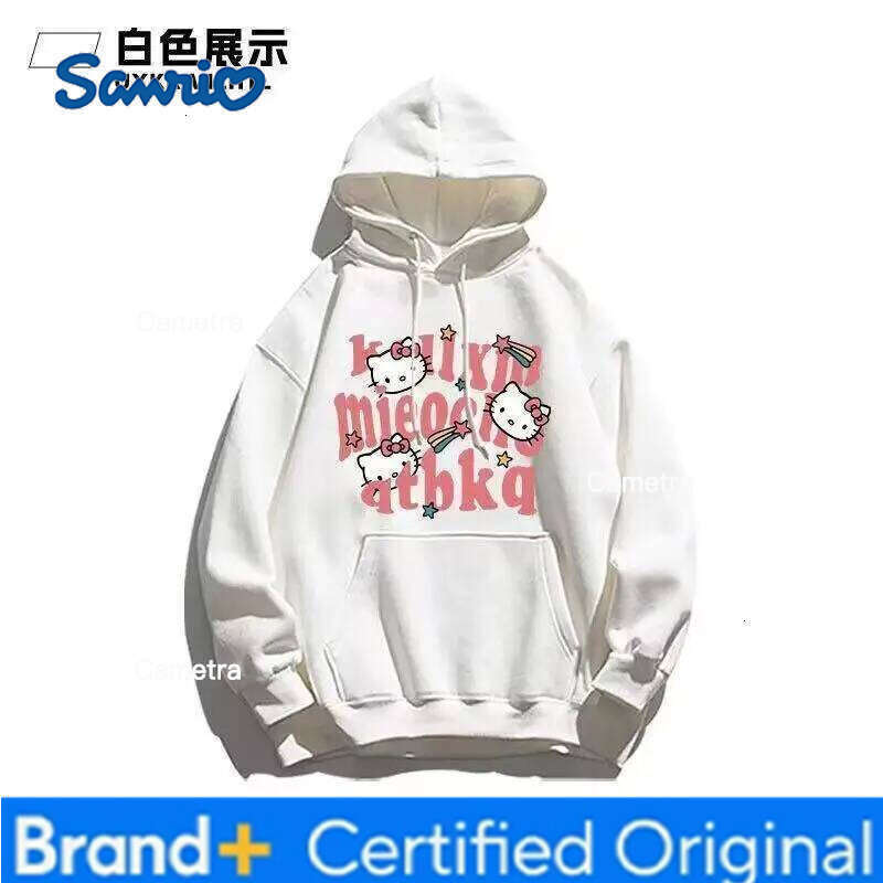 Sanrio Hello Kitty Hoodie Silver Fox Plush Japanese Trendy Print Loose Women's Students Autumn Winter Fashion Casual Sweatshirt H260112
