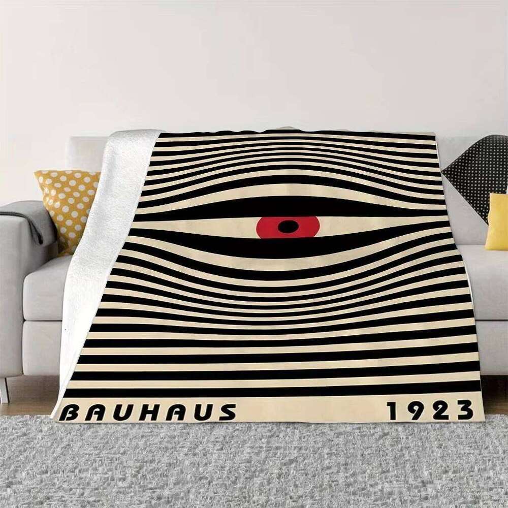 Bauhaus Eye Flannel Blanket Retro 1923 Stripe Pattern Red Black Beige Art Sofa Throw Living Room Warm Soft Flat Print XJ260112
