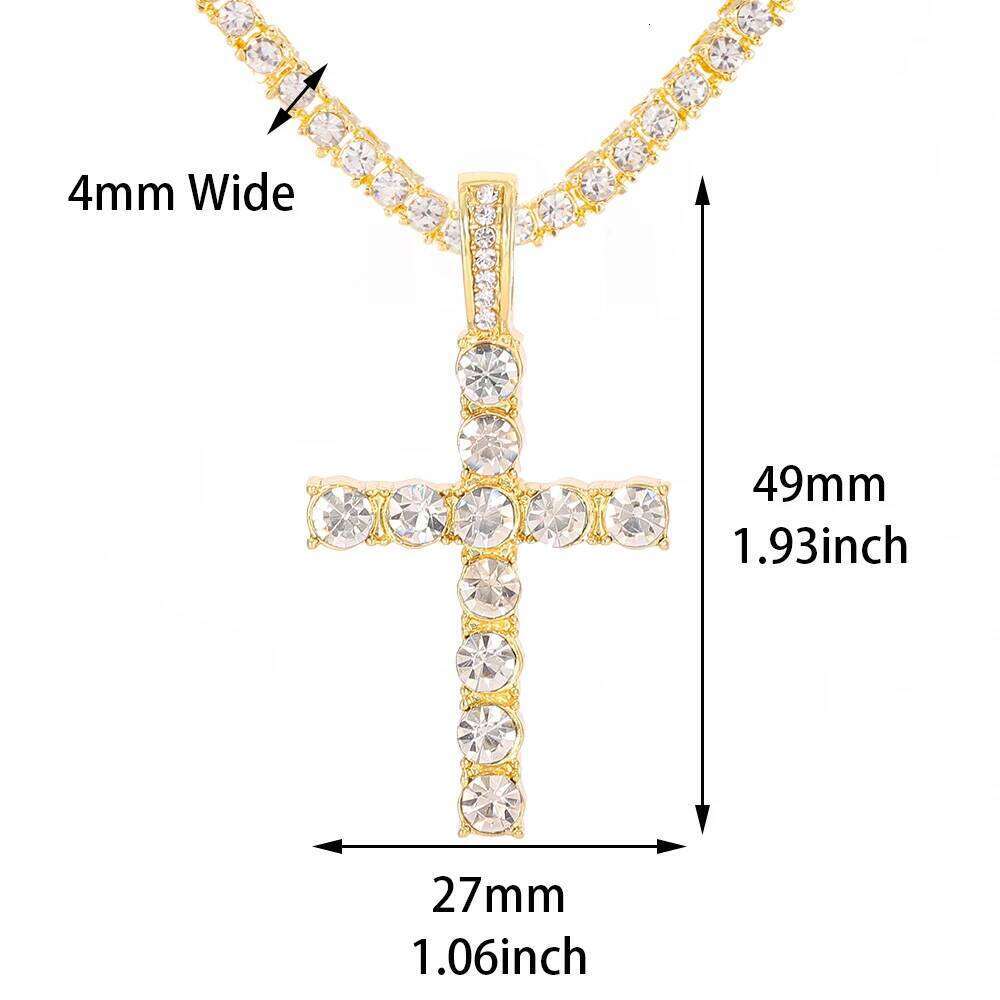 Men Women Hip Hop Cross Pendant Necklace With 4mm Zircon Tennis Chain Iced Out Exquisite Bling Jewelry Fashion Trendy Creative H260112