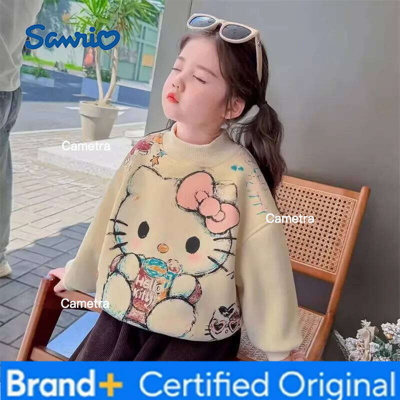 Sanrio Girls' Velvet Thickened Sweatshirt Hello Kitty Autumn Cute 2026 New Children's Popular Winter Bottoming Shirt Gift H260112