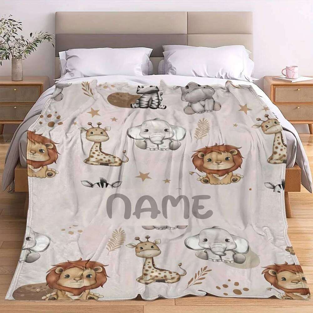 Customized digital printed flannel blanket, simple and cute animal series, name customization, holiday gift, office living room XJ260112