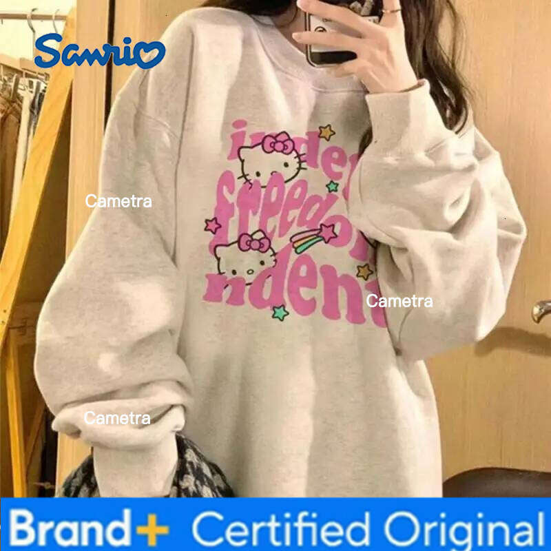 Sanrio Anime Hello Kitty Pullover Long Sleeve Sweatshirt Girls Kawaii Spring Autumn Winter Thicken Round Neck Tops Cotton Loose H260112