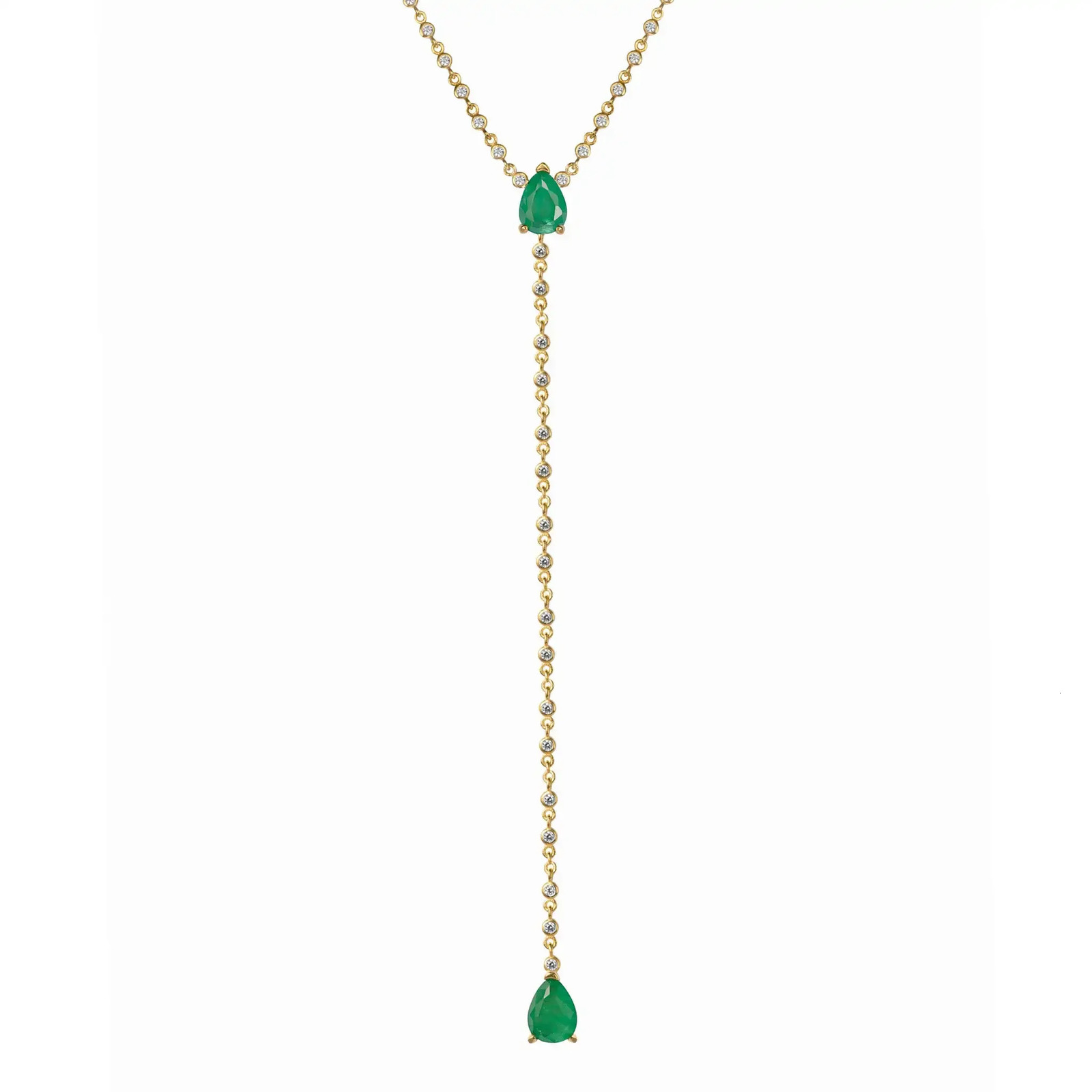Bezel 5A Cubic Zirconia Round CZ Station Chain Green Tear Drop Stone Sexy Women Long Y Lariat Necklace Selling 260107
