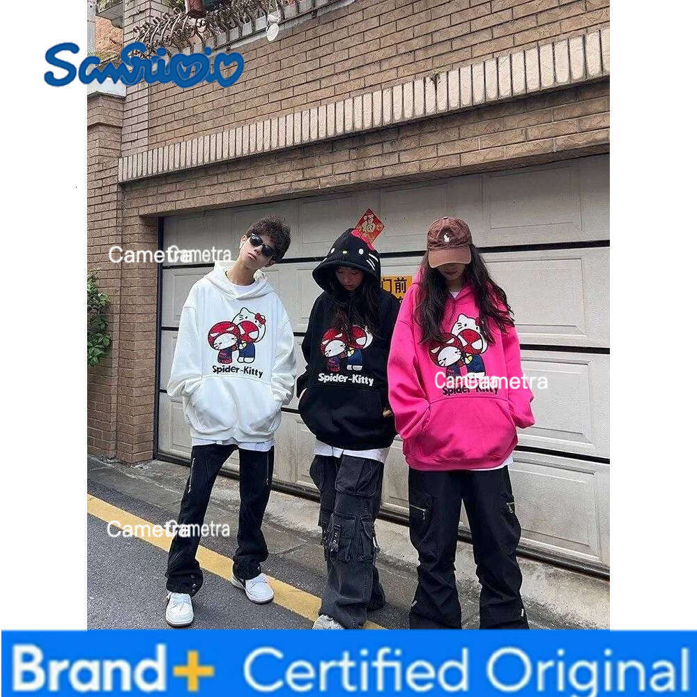 Sanrio Printed Hoodie for Women Cotton Spiderman Hello Kitty Pullover Loose Y2k Streetwear Sweatshirts Fashion Tops H260112