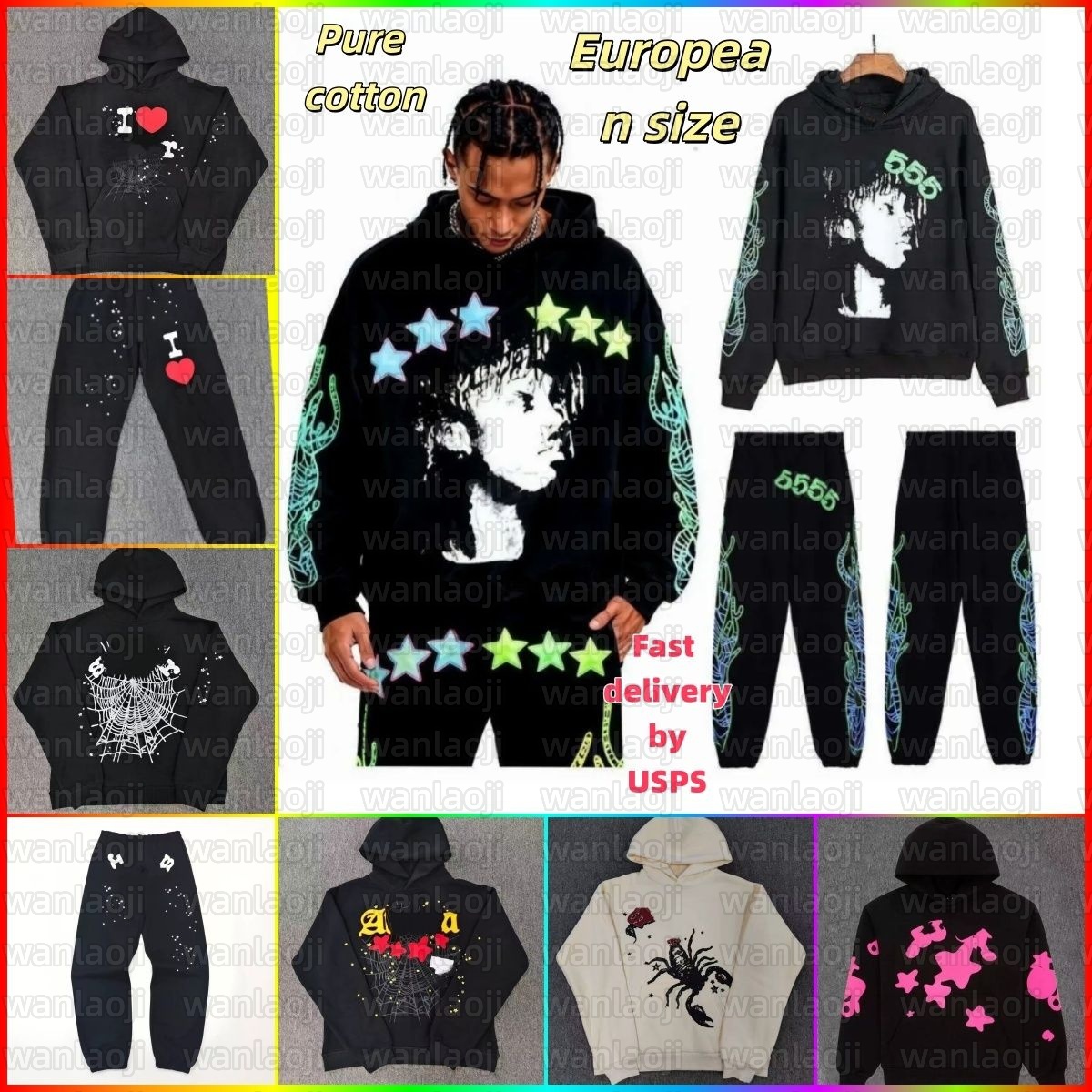 designer hoodie Spider hoddie sp5derhoodies Tracksuit Mens Womens Hip Hop Hooded Pullover Rhinestone Puff Print Hoodie Young Thug Graphic Foaming MenS M8Me#