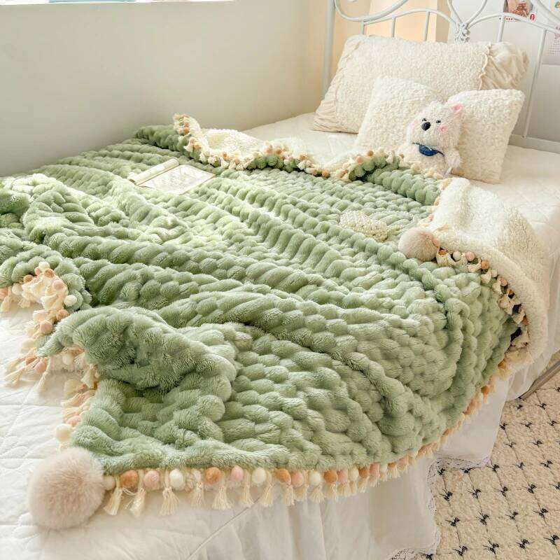 Milk Flannel Tassel Wool Ball Lace Super Soft Bedroom Sofa Blanket Napping Thick Warm Comforter for Autumn Winter XJ260112