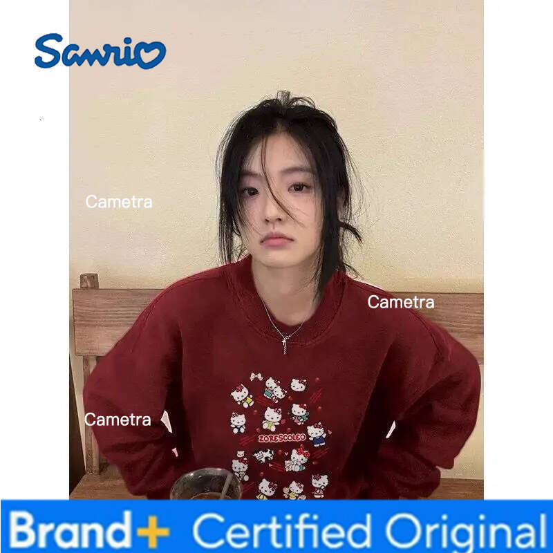 Sanrio Cute Kawaii Korean Version Literature Hello Kittys Round Collar Hoodie Autumn Winter Cultivate Yourself Long Sleeves Fresh Sweet H260112