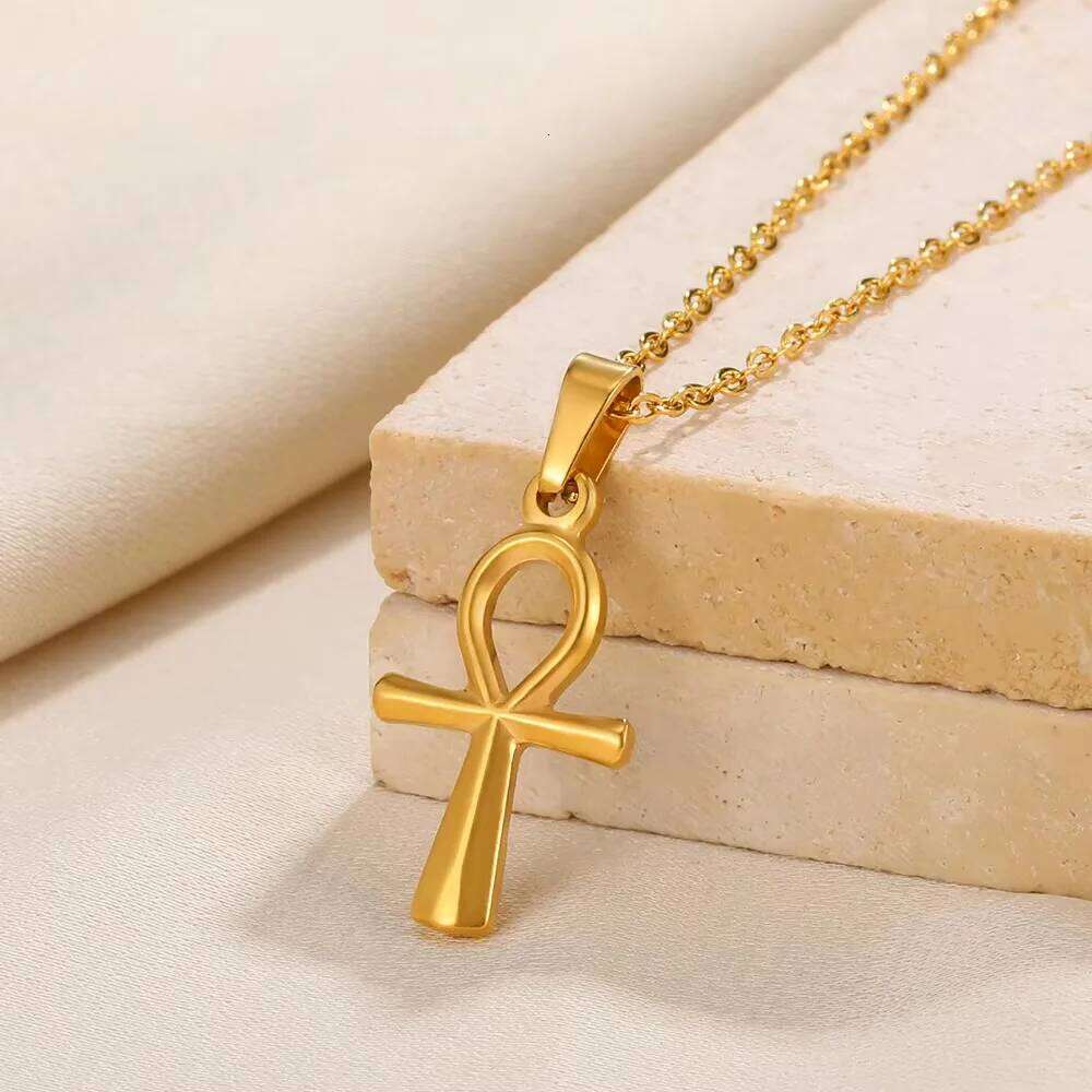 Stainless Steel Pendant Necklace For Women Men Gold Color Ancient Egypt Ankh Cross Charm Choker Jewelry Hip Hop Gift H260112
