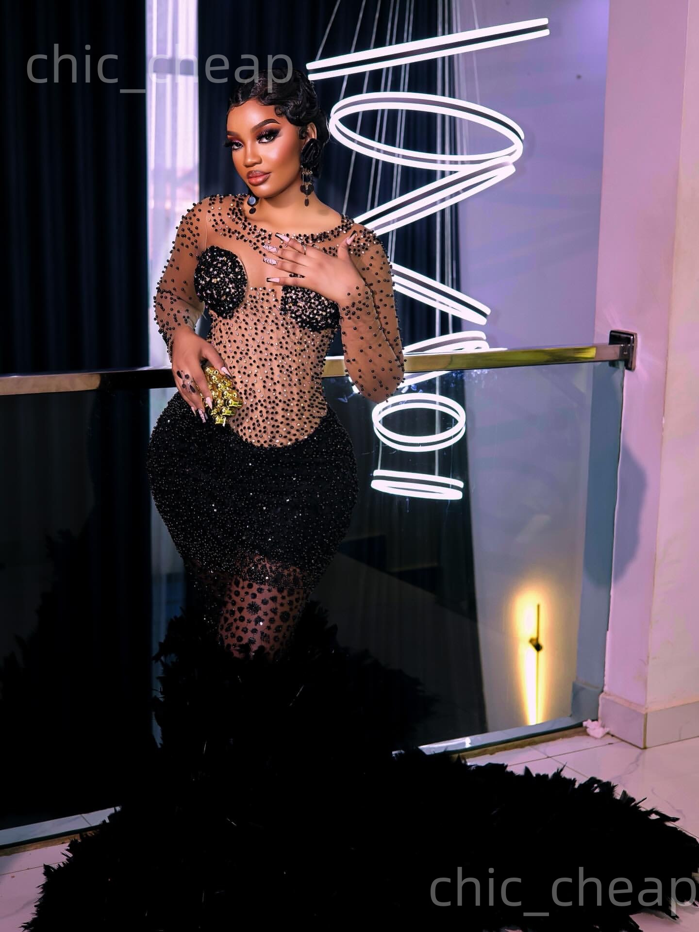 Aso Ebi Nigerian Black Mermaid Prom Dresses 2026 Crystals Beaded Feather Evening Formal Party Second Birthday Engagement Gowns Dress For Special Occas
