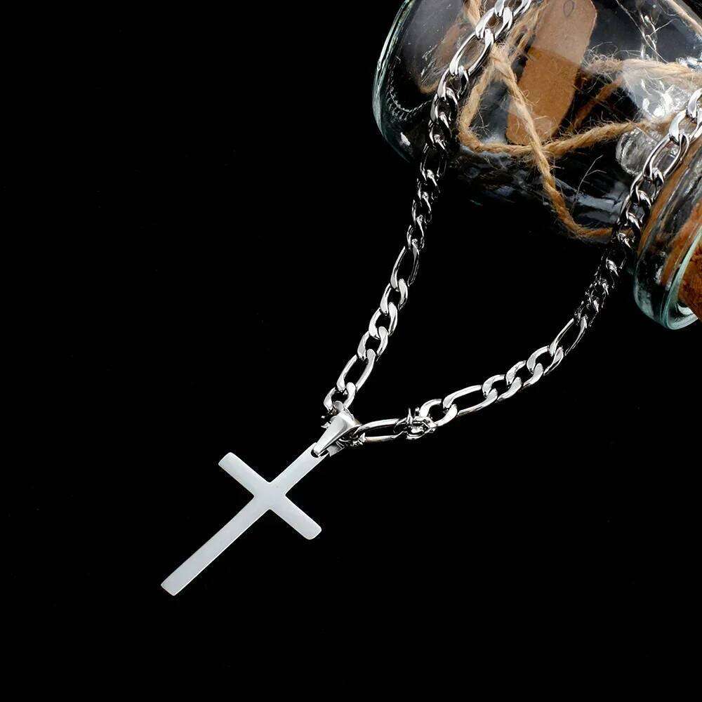 316L Stainless Steel Figaro Chain Necklace for Men Women Gold/ Silver Color Cross Pendant Waterproof Necklaces Fashion Jewelry H260112