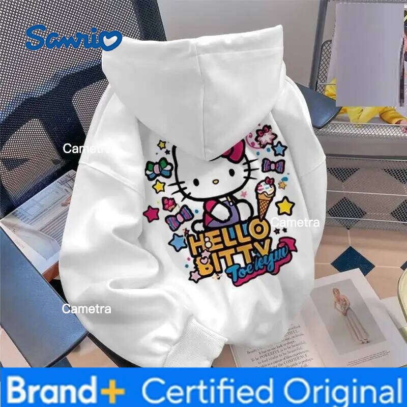 Sanrio Hello Kitty Sweatshirts Cuteore Cartoon Young Girl Autumn Long Sleeve Tops Woman Clothing Running Outerwear New H260112