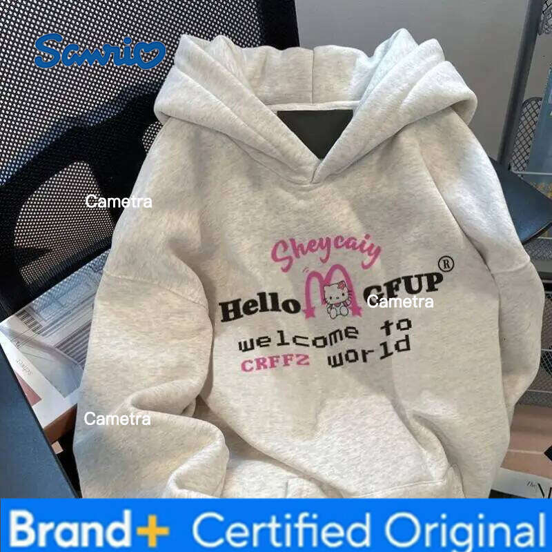 Sanrio Hello Kitty Women Hooded Sweatshirts Kawaii Cartoon Spring Autumn Fashion Long Sleeve Tops Woman Clothing Outerwear New H260112