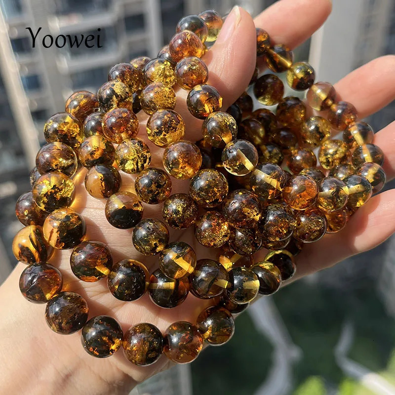 10mm 12mm Big Piebald Amber Bracelet Wholesale Round Defect Stone Diy Trendy Women Baltic Genuine Ambre Natural Jewelry Gift 260107